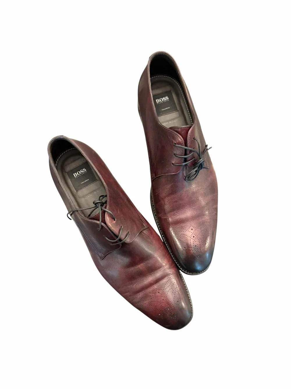 Hugo Boss Colby Leather Derby Dress Shoes Mens 9 Rich Burgundy Business Lace Up
